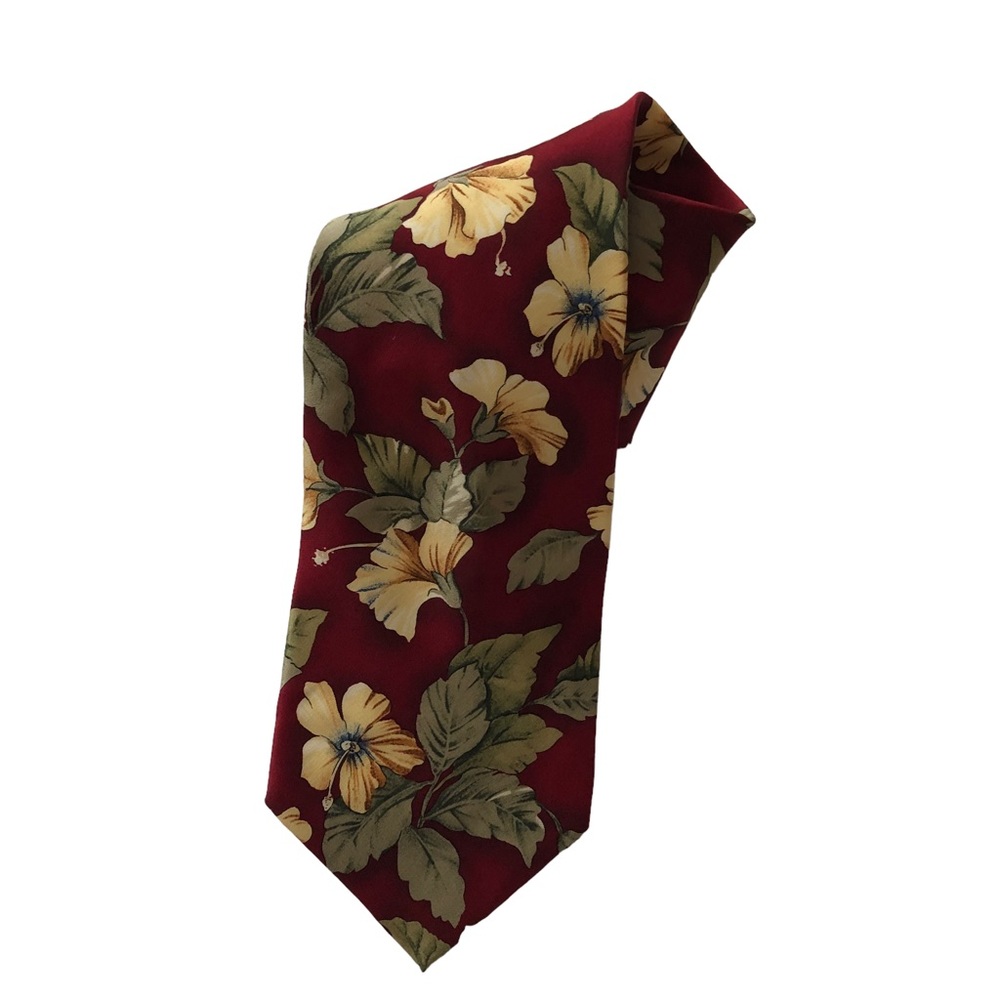 Pelican Bay Maroon Floral Print 100% Silk Tie